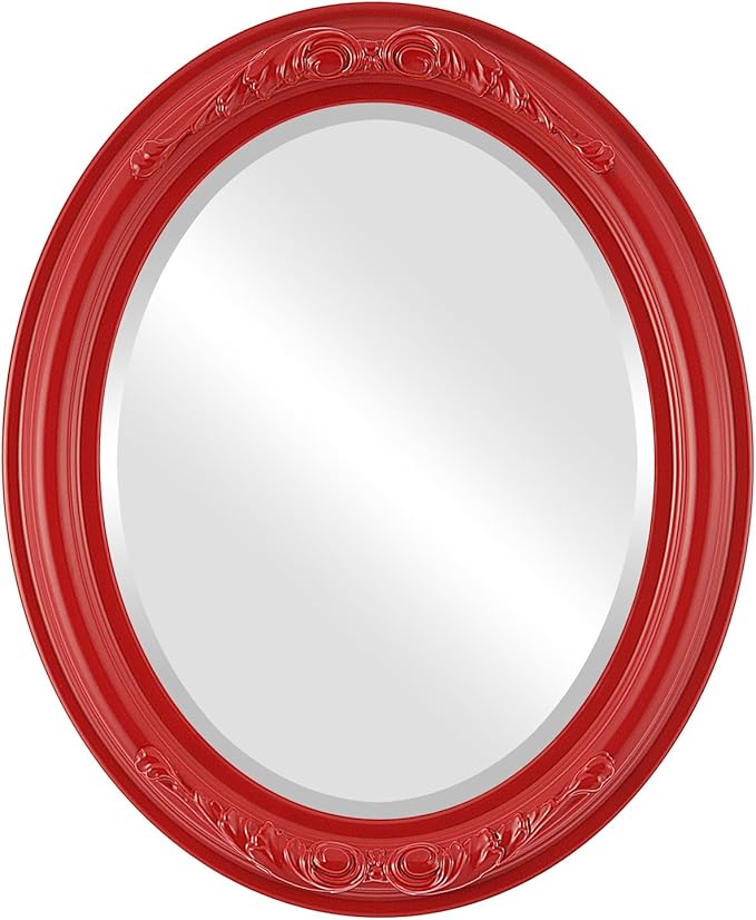 OVALCREST Oval Beveled Wall Mirror for Home Decor - Florence Style - Holiday Red - 24" x 20"