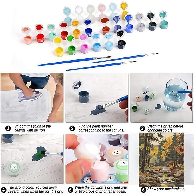 BYGFHLYW Paint by Numbers Kit for Adults Beginner, Mountain Stream Adult Paint by Number Kits On Canvas, Landscape Oil Painting Kit Color by Numbers for Home Wall Decor 16x20Inch