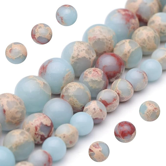 Youngbling Natural Gemstone Beads for Jewelry Making,10mm Sky Blue Jasper Polished Round Smooth Stone Beads for Bracelet Necklace 15 Inch