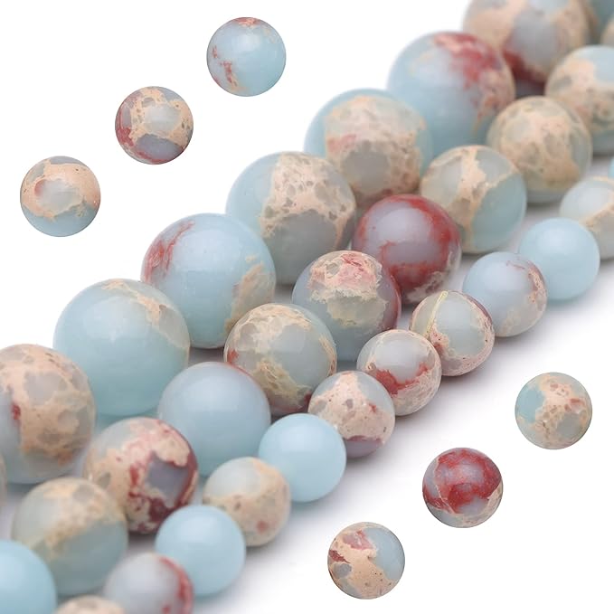 Youngbling Natural Gemstone Beads for Jewelry Making,6mm Sky Blue Jasper Polished Round Smooth Stone Beads for Bracelet Necklace 15 Inch