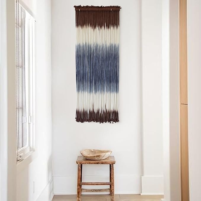 Macrame Wall Hanging Dip-Dye Wall Decor 15''W*43''L Boho Handmade Fiber Wall Art Decor for Nursery Bedroom Living Room