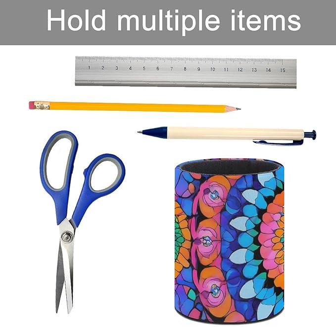 Pen Holder Leather Pencil, Holder Cup Makeup Brush Storage Organizer, Waterproof Multifunctional Office Supplies Colorful Bohemian Mandala Flower Boho Floral