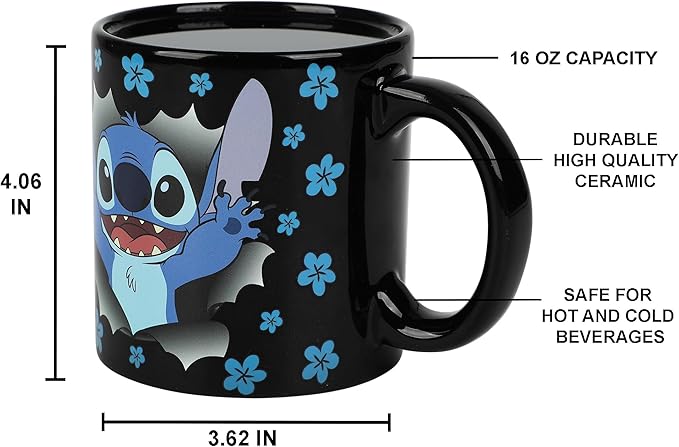 Disney Stitch Breaking Barrier 16 Oz Heat-Reactive Black Ceramic Mug