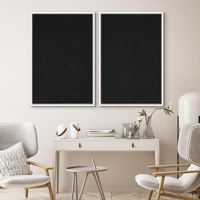 SIGNWIN Framed Canvas Print Wall Art Set Dark Black Color Field Landscape Abstract Shapes Illustration Modern Art Minimalism Decorative Nordic for Living Room, Bedroom, Office - 24"x36"x2 White