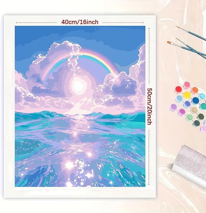 CSZPPQAF Paint by Numbers Kit for Adults Beginner, Rainbow Landscape Paint by Number Kits on Canvas, DIY Easy Acrylic Watercolor Oil Painting by Numbers for Home Wall Decor 16X20inch