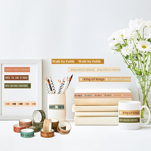 Janlaugh 24 Rolls Christian Washi Tape Gifts Bulk Religious Inspirational Scripture Supplies Bible Verse Tape for Bible Study Journaling Crafting Christmas Stocking Stuffers Gift(Boho 1)