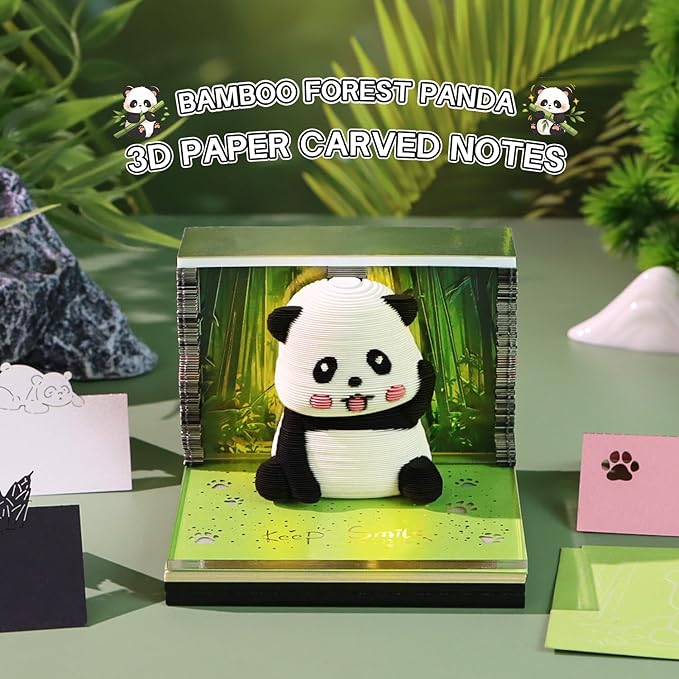 3D Calendar 2026, Panda Bamboo Forest Time Piece Calendar 2026, Daily Tear-Off Memo Pad with LED Light, Paper Carving Desktop Decoration, Unique Holiday & New Year Craft Gift