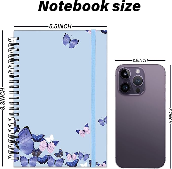 Spiral Notebook,Hardcover Journal Wide Ruled Spiral Notebook,A5 5.5 x 8.3 Inch,80GSM Thick Paper 60 Sheets 120 Pages for Girls Women School Office Aesthetic Cute-Purple Butterfly