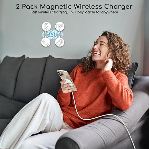 Magnetic Wireless Charger for iPhone, 2Pack 6FT [Apple MFi Certified]Mag-Safe Charger Cable Wireless Magnetic Charging Cord with USB C Fast Charging Block for iPhone Air/17/17 Pro/17 Promax/16/16Plus