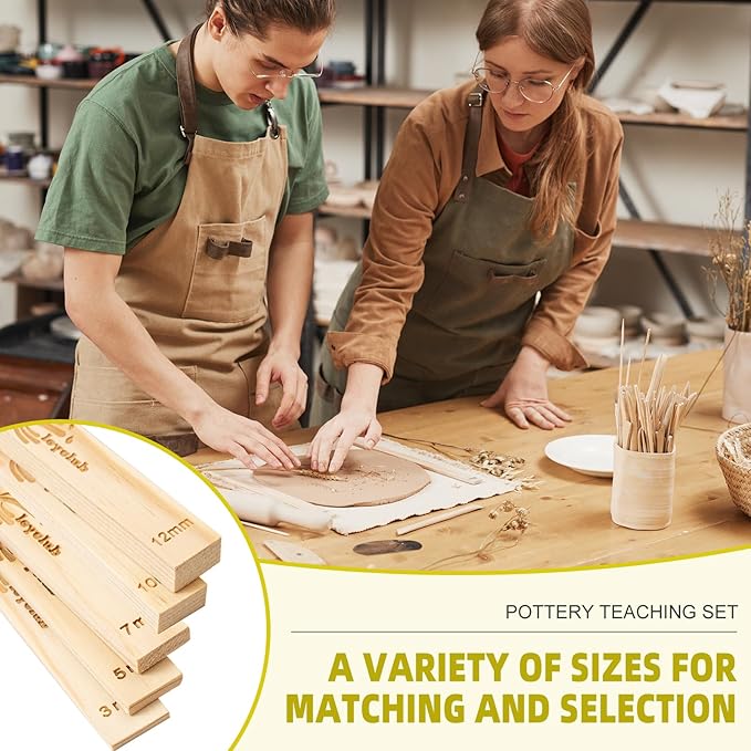 10PCS Pottery Tools, LEYCLUB Clay Rolling Pin Set with 5 Size Mud Stick Guide for Precise Clay Thickness, for Hobbyists, Potters (L- 15.7 inch / 40 cm)