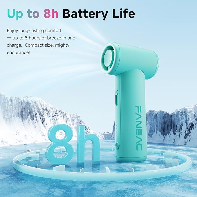 Mini Handheld Portable Fan - Brushless Motor, Ultra Slim, Stepless Control, Rechargeable 2500mAh Battery Up to 8 Hours, Pocket Electric Fan for Outdoor Travel & Office (Icy Blue)