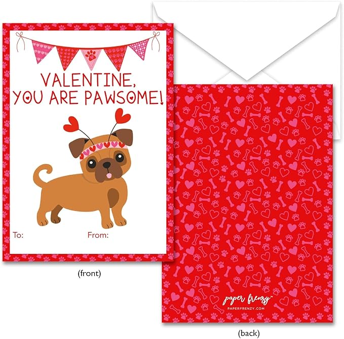 Paper Frenzy Dog Themed Valentine Cards WITH ENVELOPES - 25 Pack