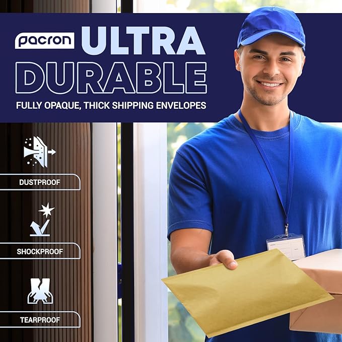 Kraft Bubble Mailers 500 Pack, 5 x 10 Inch Padded Shipping Envelopes, Yellow Mailing Envelopes for Documents & Packages, Durable & Lightweight, Made in USA