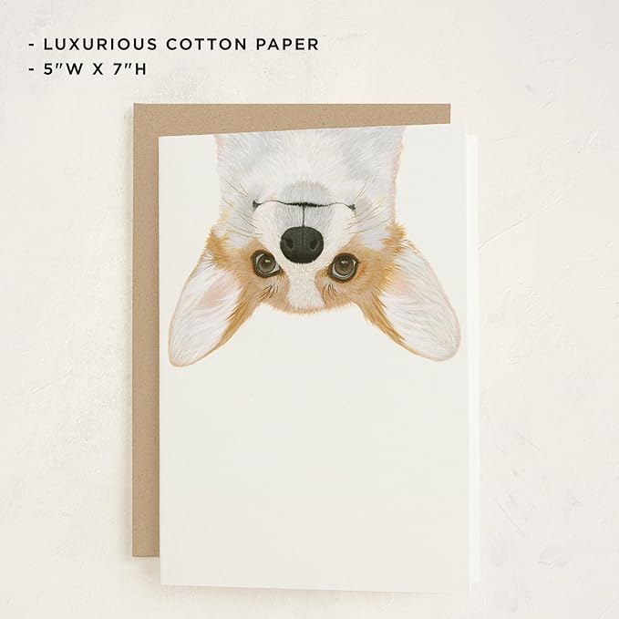 Minted Corgi Dog Greeting Cards – 5 Pack of Folded 5x7 Blank Greeting Cards on Paper with Matching Envelopes | All Occasion Stationery Set for Birthdays, Thank You, Congratulations, Everyday Notes