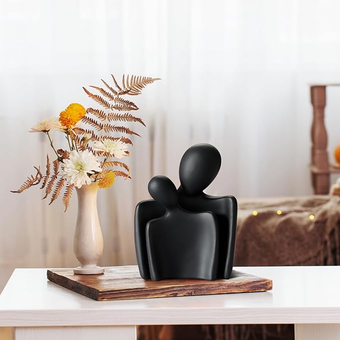 Love Couple Statue-8 Inch, Suitable for Home Modern Art Decor Sculpture Placed in TV Stand, Living Room, Bookshelf, Bedroom for Valentine's Day, Wedding, Anniversary (Black)