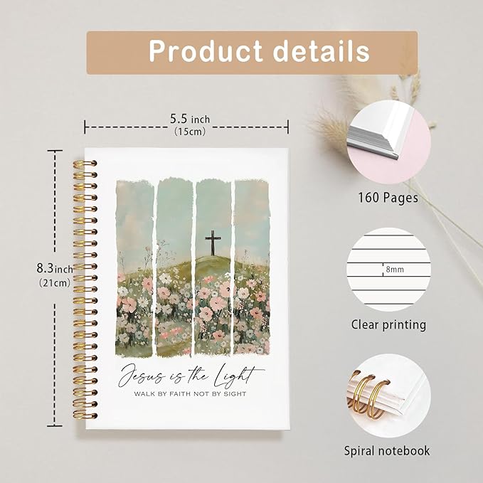 Bible Notebook for Women,Christian Gifts,Spiral Bible Jesus Notebook for Note Taking is the Light Christian Notebook, Church Notes Journal,Scripture Notebook for Church Notes, A5 Spiral Hardcover 5.5x8.3"