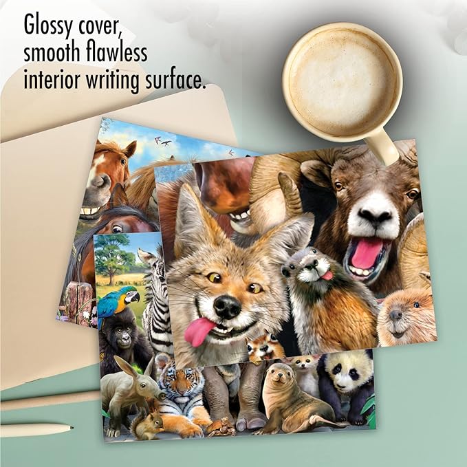 The Best Card Company - 10 Blank Animal Cards Box Set (4 x 5.12 Inch) - Bulk Assorted Pets, Horses, Wildlife Cards for Men and Women, Camp - Here's Looking at Zoo M6639OCB