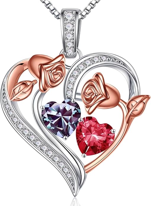 Iefil Christmas Gifts for Women Wife - 925 Sterling Silver Rose Heart Necklace, Stocking Stuffers for Women, Anniversary Birthday Gifts for Wife Girlfriend Mom
