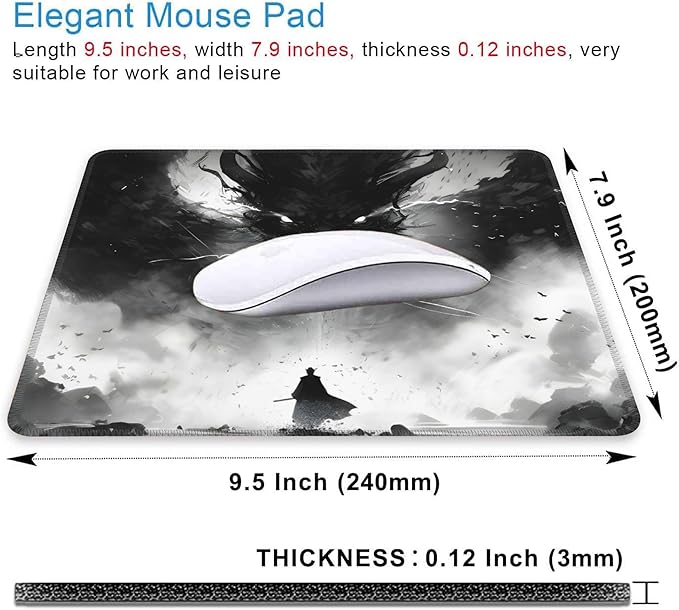 Mouse Pad, Anime Samurai Fighting The Devil Mouse Pads for Desk,Soft Computer Mouse Mat Square Waterproof Non-Slip Rubber Base Gaming MousePads for Women Men,Laptop,Office
