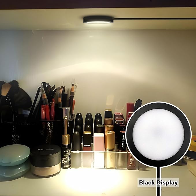 LED Spotlight with Switch Indoor Mini Ultra-Thin 5V USB 3M Adhesive Sticker Surface Mounted Under Counter Lighting Wine Showcase Model Display Lamp Campus Black Desk Lighting (Cold White 6000K)