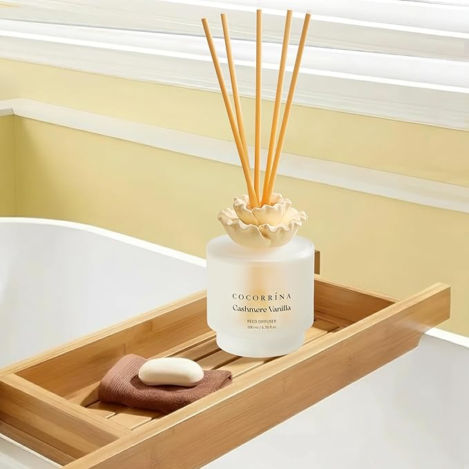 COCORRÍNA Gypsum Flower Reed Diffuser – Cashmere Vanilla Scent, 6.76 oz Oil with 8 Sticks,Long-Lasting Home Fragrance for Bathroom Décor