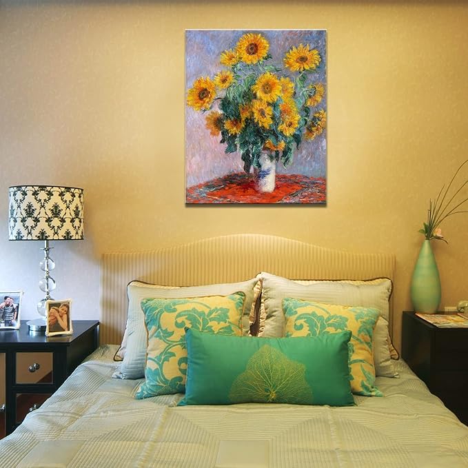 msspart Bouquet of Sunflowers of Claude Monet, Famous Classic Painting Reproduction Giclee Canvas Wall Art Print for Home Office Decor 12"x16"