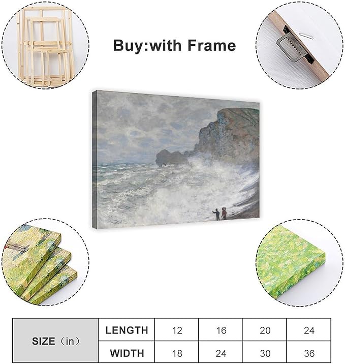 40+ Monet Famous Print Posters Rough Weather at Étretat by Claude Monet Impressionism Canvas Posters Print Wall Art Bedroom Office Room Decor Gift Frame 12×18inch(30×45cm)
