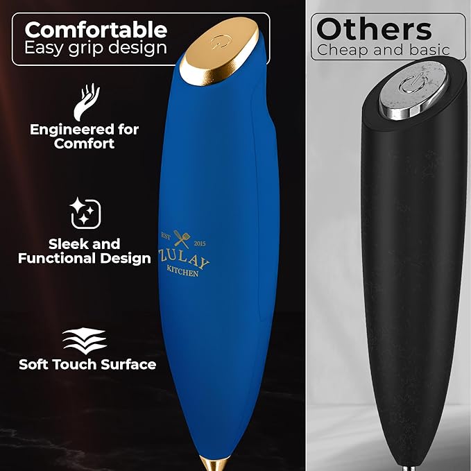 Zulay Kitchen Patented Tornado Triple Whisk Milk Frother with 4 Duracell Batteries – Handheld Foam Maker for Coffee, Lattes, Matcha & Hot Chocolate – Rich, Creamy Froth in Seconds