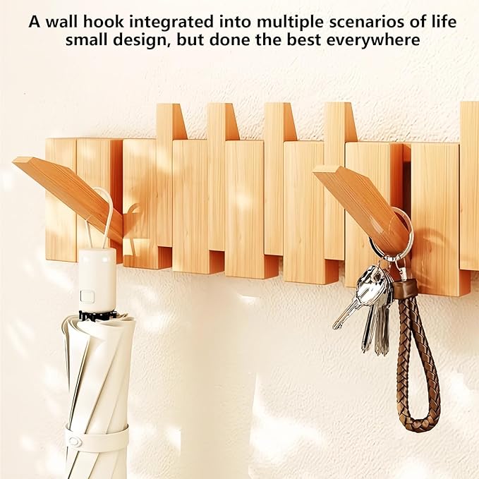 Wall Mounted Coat RackHooks Piano Key Hangers Natural Solid Wood Hanger Non-Woven Fabric Clothes Hangers for Closet, Kitchen, Bedroom, Bathroom, Entryway (Beech, 6 Hooks)