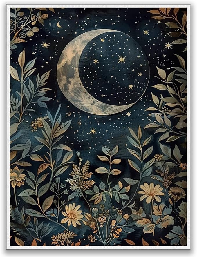 Vintage Crescent Moon Floral Botanical Poster William Morris Wall Art Print Retro Flowers Dark Academia Cottagecore Decor Canvas Prints Gothic Posters for Bedroom Living Room 8x12in Unframed poster