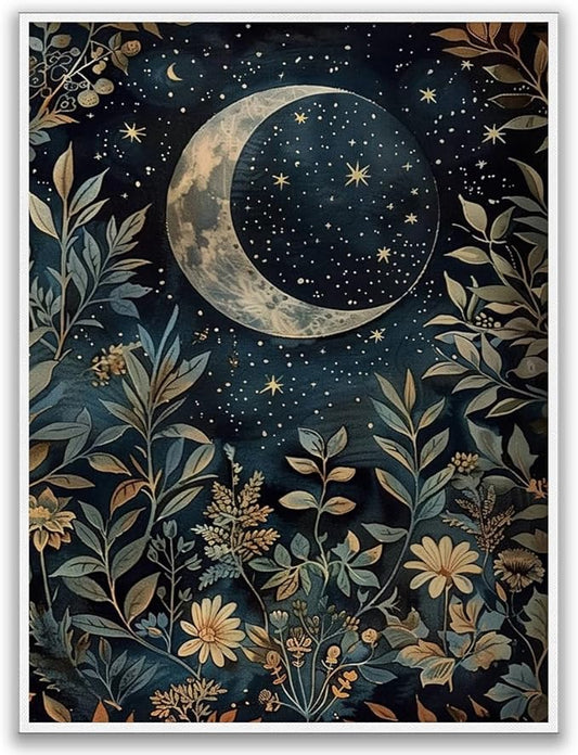 Vintage Crescent Moon Floral Botanical Poster William Morris Wall Art Print Retro Flowers Dark Academia Cottagecore Decor Canvas Prints Gothic Posters for Bedroom Living Room 8x12in Unframed poster