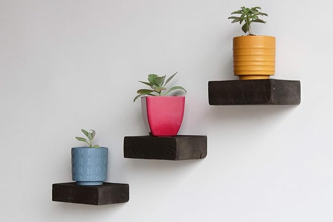Urban Legacy Small Floating Shelves | Reclaimed Barn Plank with Floating Brackets | Set of 3 (Coffee 6" x 4.5", 3)