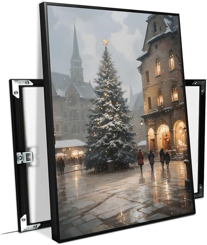 Framed Canvas Wall Art Vintage Christmas Tree Print Moody Winter Wall Art Farmhouse Christmas Decor 12x18in Metal blackFramed