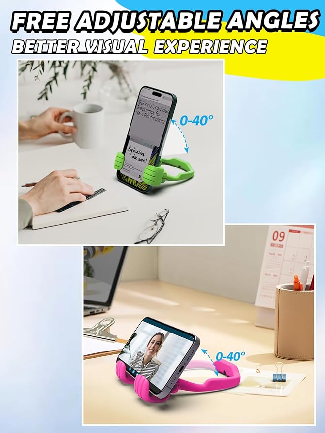 Stocking Stuffers for Teen Boys Girls Kids Cell Phone Stand - 2 Pack Thumbs Up Lazy Phone Holder for Desk Birthday Gifts for Adults Women Men (Hot Pink & Avocado Green, 2)