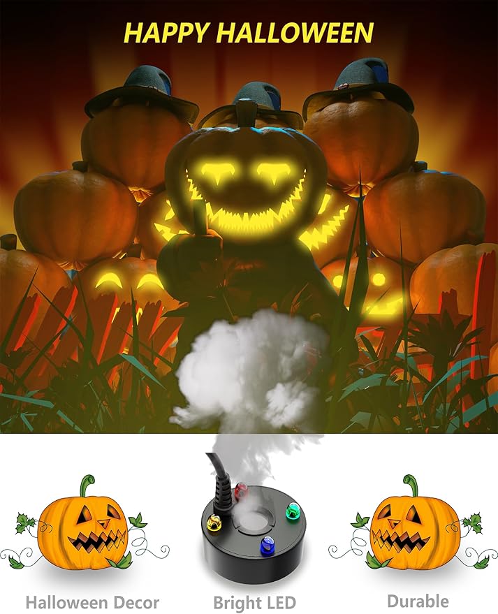 alizzy USB Plug 4 LED Ultrasonic Mist Maker, Indoor Fountain Water Feature Pond Portable Reptile Fogger Air humidifier, Halloween Cauldron Mini Fog Machine