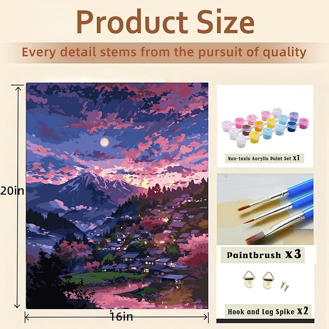 BYGFHLYW Paint by Numbers Kit for Adults Beginners, Mountain Landscape Easy Adult Paint by Number Kits On Canvas, DIY Acrylic Oil Painting Kits for Home Wall Decor 16x20Inch
