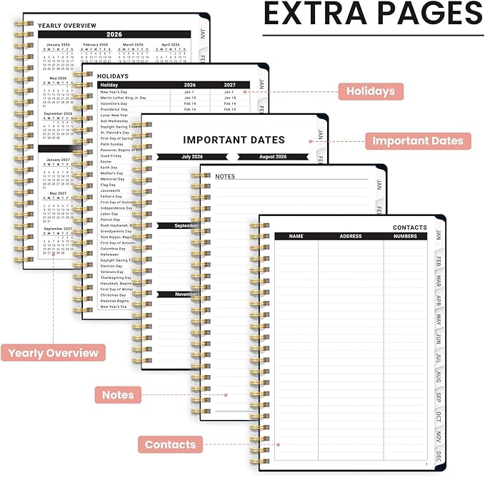 2026 Planner, Monthly and Weekly Calendar Planner for Women, Jan 2026 - Dec 2026, Hardcover Pretty 2026 Agenda Planner Book with Tabs, Spiral Bound, Perfect for School Office Home Supplies, 6.3" x 8.5" - Pink Butterfly