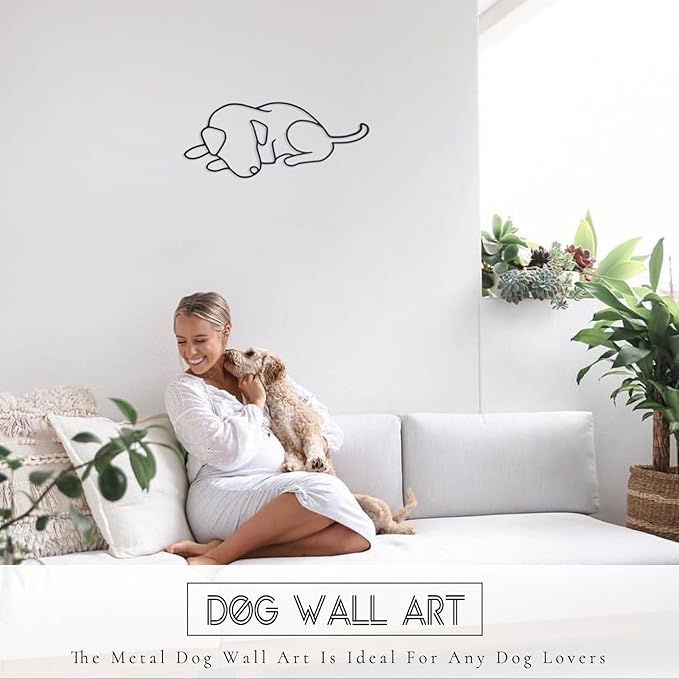 TYLCC Black Metal Dog Wall Decor Minimalist Abstract Dog Wall Art Line Drawing Art for Living Room Bedroom Decorations (Sleeping)