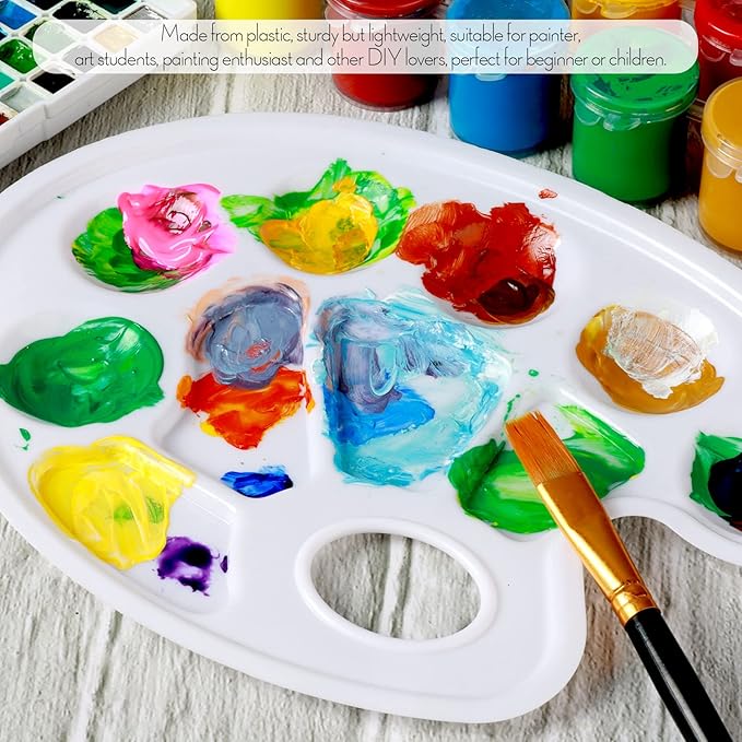 FANDAMEI 20 PCS Oval Paint Tray Palettes, Plastic Paint Tray Palette, Paint Palette Paint Pallets with Thumb Hole, Paint Holder Tray for Kids, Paint Trays for Kids, Paint Trays for Acrylic Paint