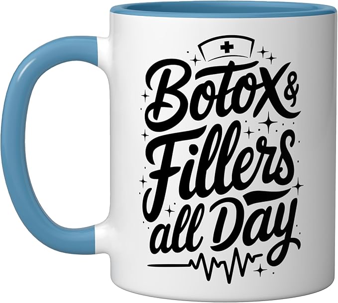 Botox Nurse Injector Design for Aesthetic Cosmetic Nursing Ceramic Mug, Blue/White