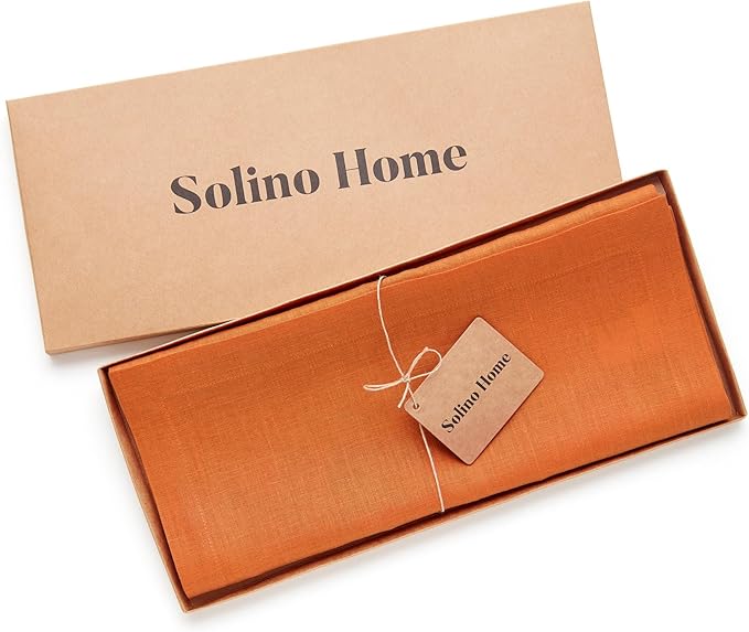 Solino Home Linen Pumpkin Table Runner 60 Inches - 100% Pure Linen Farmhouse Short Table Runner 14 x 60 Inch Ideal for Dresser and Coffee Tables - Fete