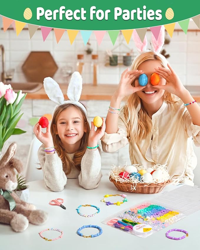 Goldwise 2046 Pcs Easter Beads Bracelet Making Kit with Heart Beads, Colorful Letter Beads, Charms, Candy & Bunny Beads, Stickers and Accessories, DIY Jewelry Craft Kit for Adults