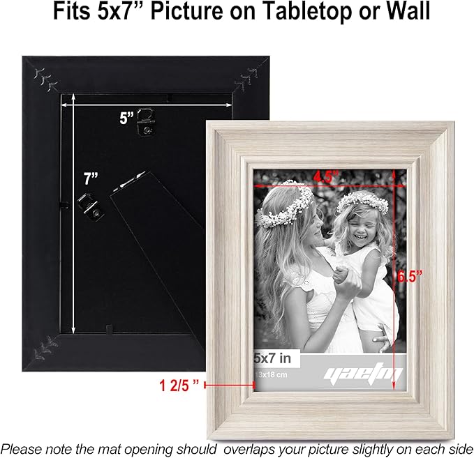 Yaetm 5x7 Picture Frame Set of 4, 1.4” Wide Molding & Rustic White Photo Frames 5 x 7 with HD Tempered Glass, Display on Tabletop & Wall Mounting (4 Pack, White)