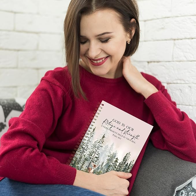 Woodland Christian Spiral Notebooks, Psalm 46:1 Bible Journal, Scripture Journals for Writing, Christian Gifts for Women Men, Religious Notebook for Note Taking, 5.5x8.3 Inch