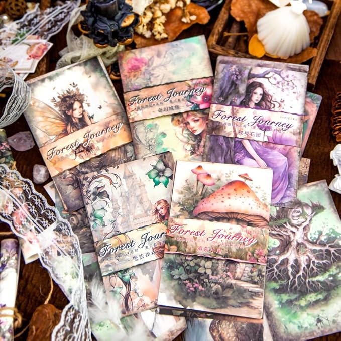Yoksas 150 Sheets Vintage Forest Mushroom Scrapbook Paper - Fantasy Junk Journal Decorative Cardstock for Posters,Card Making,Scrapbook Craft Supplies