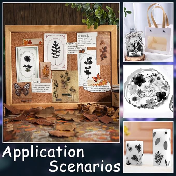 Real Dried Pressed Leaves Natural Dried Leaf for Candle Resin Jewelry Soap Nail Pendant Phone Case Crafts Making Floral Decors Scrapbooking DIY (63 Pcs Black Dried Leaves)