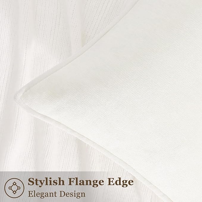 decorUhome Spring Couch Euro Sham Throw Pillow Covers 22x22 Set of 2, Decorative Soft Velvet Neutral Chenille Pillow Covers with Elegant Design for Sofa Bed Living Room Home Decor, Cream White