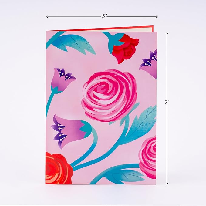 Floral Valentine Pop Up Card, Roses, Happy Valentine's Day, 3D Popup Greeting Cards, Ideal Gifts for Mom, Wife, Her, Girlfriend, Sister, Grandma, 5x7 - Includes Envelope And Message Note