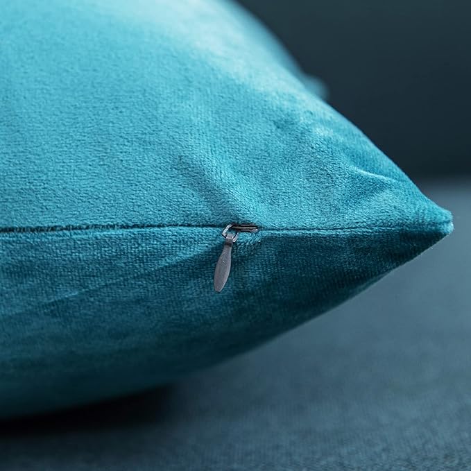 Throw Pillow Cases 16x16 Turquoise: 2 Pack Cozy Soft Velvet Square Decorative Pillow Covers for Farmhouse Home Decor