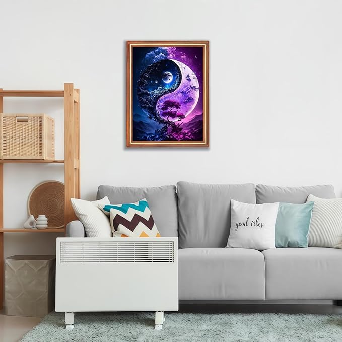 Mosaflare 5D Diamond Painting Kits for Adults, Yin Yang Tree Diamond Art for Beginners, DIY Moon Full Round Drill Paint by Diamonds Dot Gem Art for Adults, Home Wall Decor 12x16 Inch